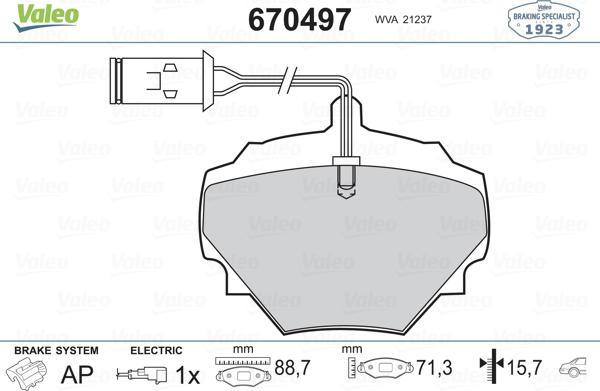 Valeo 670497 - Тормозные колодки, дисковые, комплект unicars.by