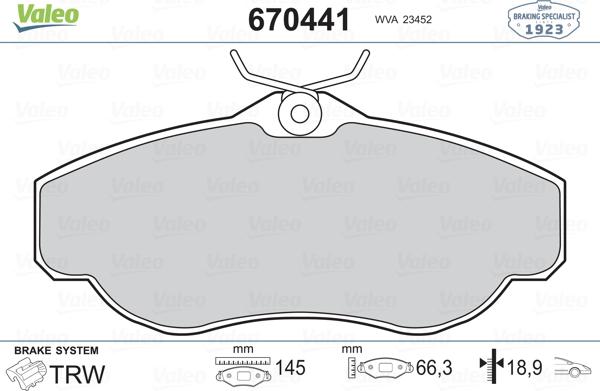 Valeo 670441 - Тормозные колодки, дисковые, комплект unicars.by