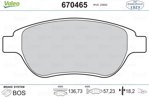 Valeo 670465 - Тормозные колодки, дисковые, комплект unicars.by