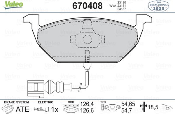 Valeo 670408 - Тормозные колодки, дисковые, комплект unicars.by