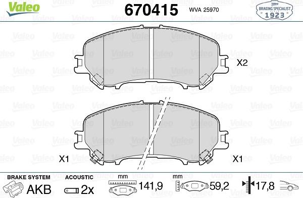 Valeo 670415 - Тормозные колодки, дисковые, комплект unicars.by