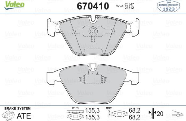 Valeo 670410 - Тормозные колодки, дисковые, комплект unicars.by