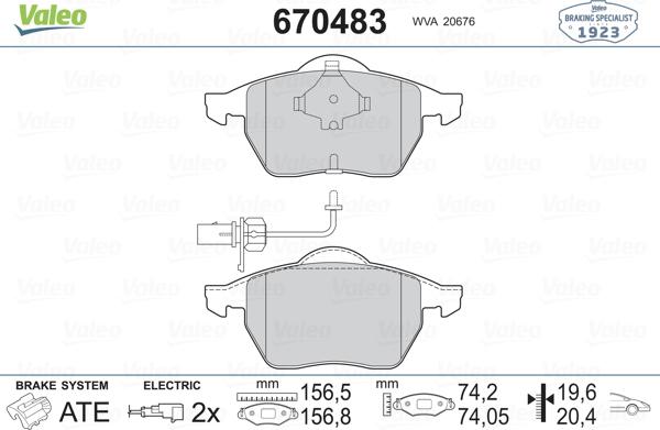 Valeo 670483 - Тормозные колодки, дисковые, комплект unicars.by