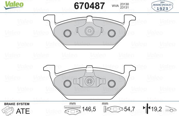 Valeo 670487 - Тормозные колодки, дисковые, комплект unicars.by