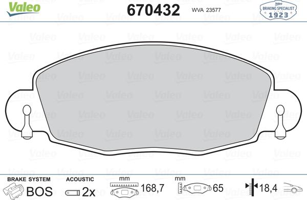 Valeo 670432 - Тормозные колодки, дисковые, комплект unicars.by