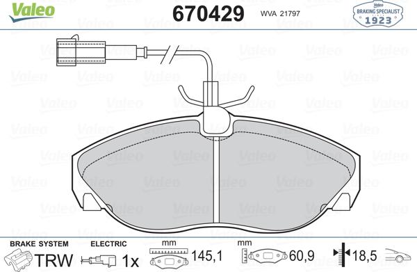 Valeo 670429 - Тормозные колодки, дисковые, комплект unicars.by