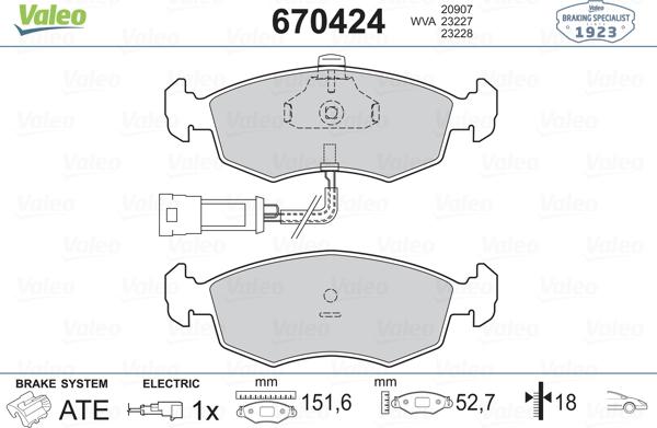 Valeo 670424 - Тормозные колодки, дисковые, комплект unicars.by