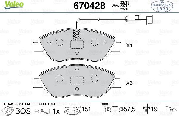 Valeo 670428 - Тормозные колодки, дисковые, комплект unicars.by