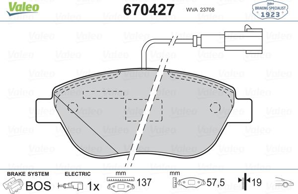 Valeo 670427 - Тормозные колодки, дисковые, комплект unicars.by