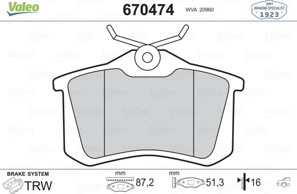 Valeo 670474 - Тормозные колодки, дисковые, комплект unicars.by