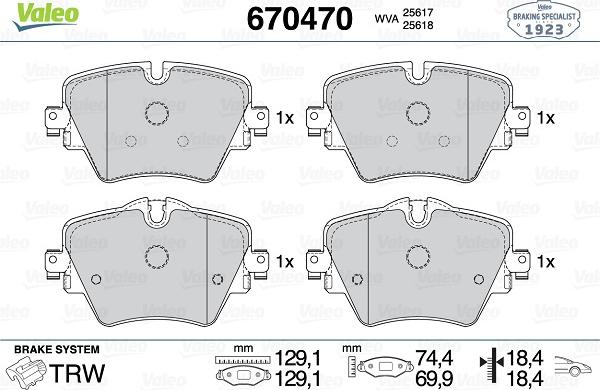 Valeo 670470 - Тормозные колодки, дисковые, комплект unicars.by