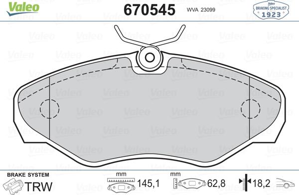 Valeo 670545 - Тормозные колодки, дисковые, комплект unicars.by