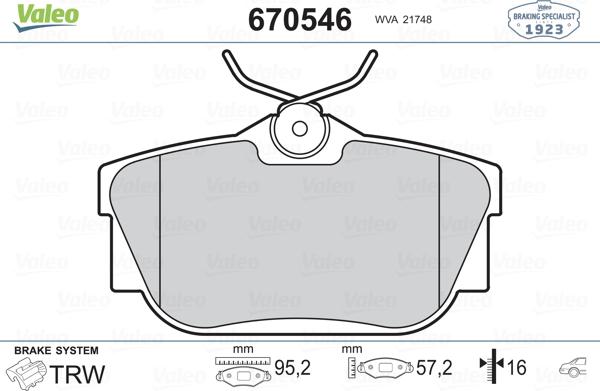 Valeo 670546 - Тормозные колодки, дисковые, комплект unicars.by