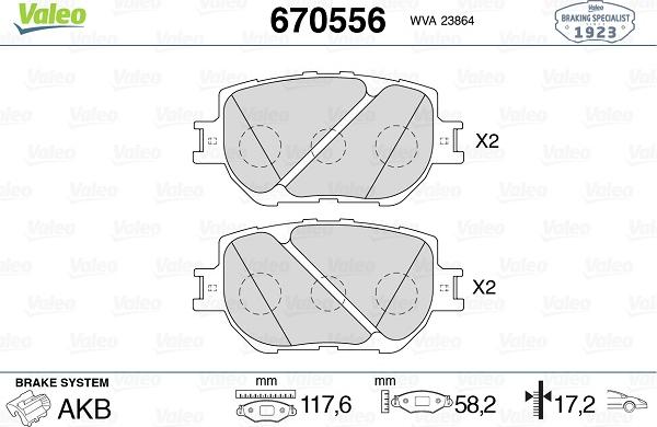 Valeo 670556 - Тормозные колодки, дисковые, комплект unicars.by