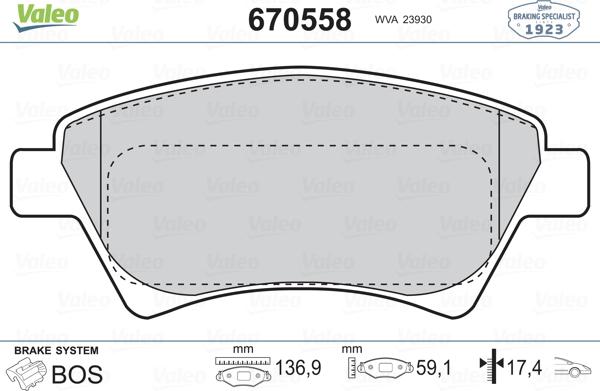 Valeo 670558 - Тормозные колодки, дисковые, комплект unicars.by