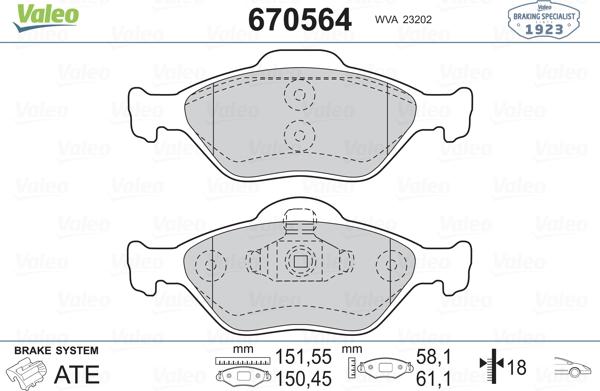 Valeo 670564 - Тормозные колодки, дисковые, комплект unicars.by