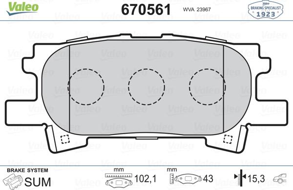 Valeo 670561 - Тормозные колодки, дисковые, комплект unicars.by