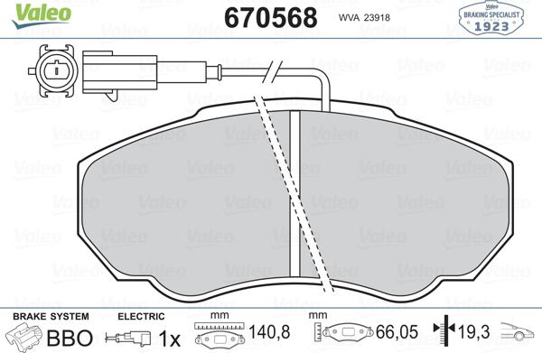 Valeo 670568 - Тормозные колодки, дисковые, комплект unicars.by