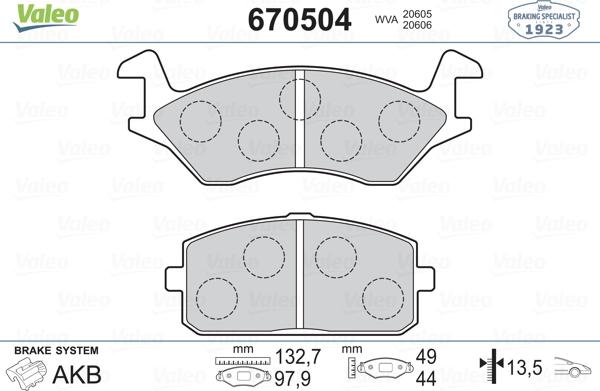 Valeo 670504 - Тормозные колодки, дисковые, комплект unicars.by