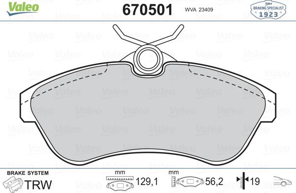 Valeo 670501 - Тормозные колодки, дисковые, комплект unicars.by