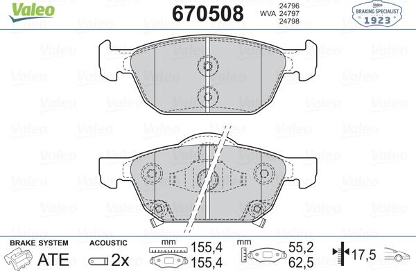 Valeo 670508 - Тормозные колодки, дисковые, комплект unicars.by