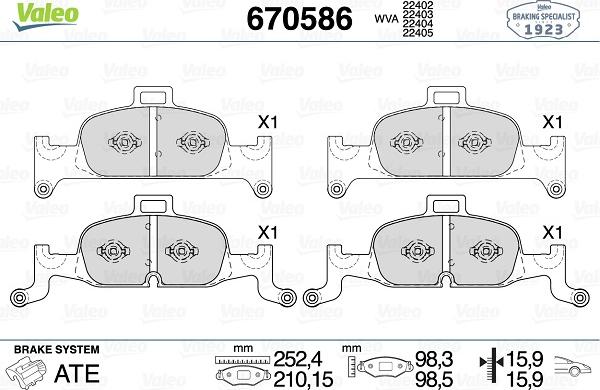 Valeo 670586 - Тормозные колодки, дисковые, комплект unicars.by