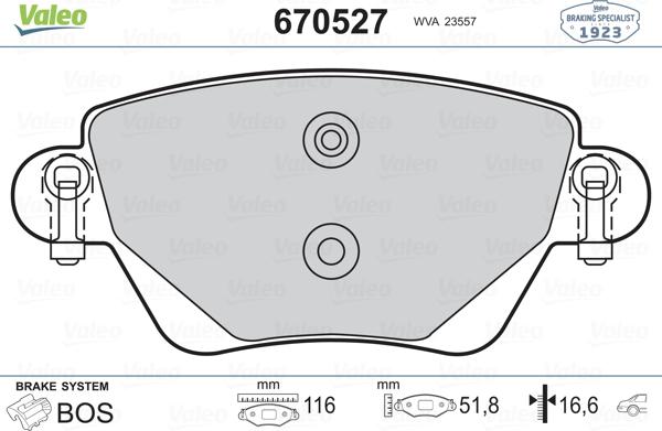 Valeo 670527 - Тормозные колодки, дисковые, комплект unicars.by