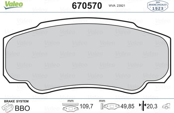 Valeo 670570 - Тормозные колодки, дисковые, комплект unicars.by