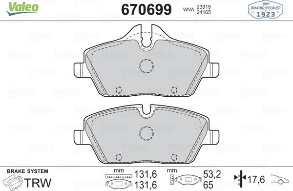 Valeo 670699 - Тормозные колодки, дисковые, комплект unicars.by