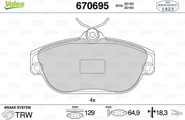 Valeo 670695 - Тормозные колодки, дисковые, комплект unicars.by