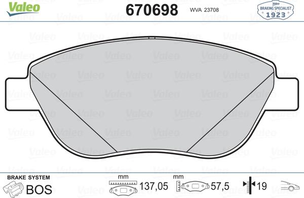 Valeo 670698 - Тормозные колодки, дисковые, комплект unicars.by