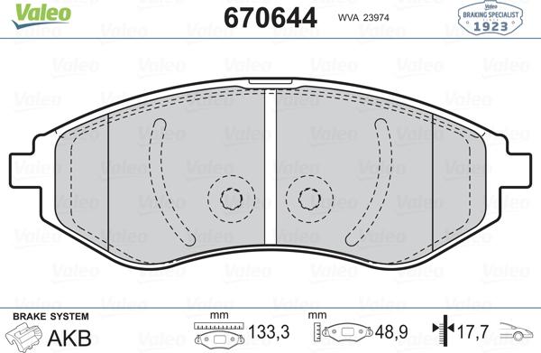 Valeo 670644 - Тормозные колодки, дисковые, комплект unicars.by