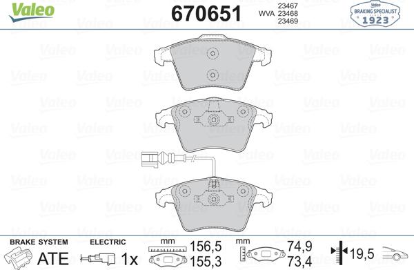 Valeo 670651 - Тормозные колодки, дисковые, комплект unicars.by