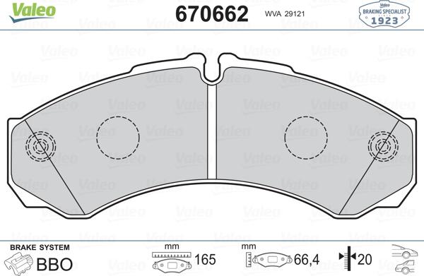 Valeo 670662 - Тормозные колодки, дисковые, комплект unicars.by