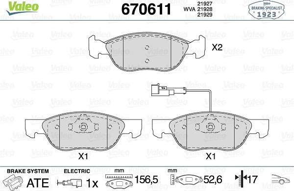 Valeo 670611 - Тормозные колодки, дисковые, комплект unicars.by