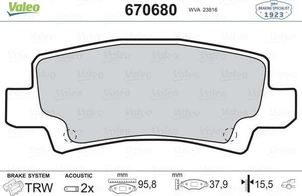 Valeo 670680 - Тормозные колодки, дисковые, комплект unicars.by