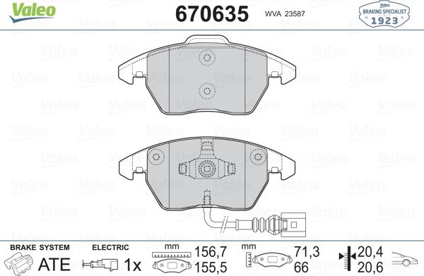 Valeo 670635 - Тормозные колодки, дисковые, комплект unicars.by