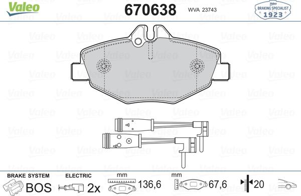 Valeo 670638 - Тормозные колодки, дисковые, комплект unicars.by