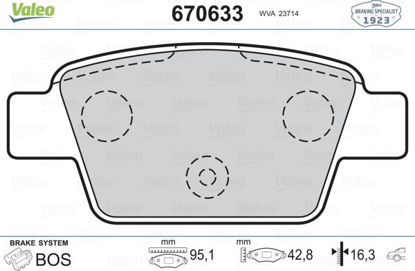 Valeo 670633 - Тормозные колодки, дисковые, комплект unicars.by