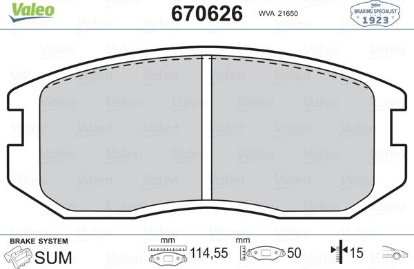 Valeo 670626 - Тормозные колодки, дисковые, комплект unicars.by