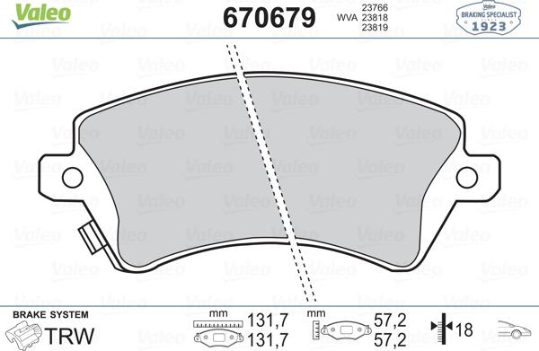 Valeo 670679 - Тормозные колодки, дисковые, комплект unicars.by