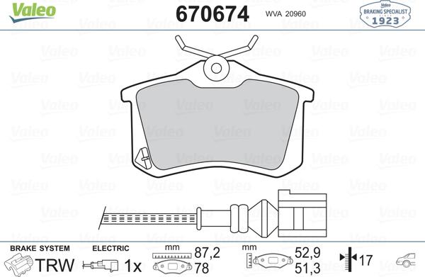 Valeo 670674 - Тормозные колодки, дисковые, комплект unicars.by