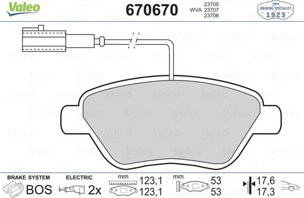 Valeo 670670 - Тормозные колодки, дисковые, комплект unicars.by