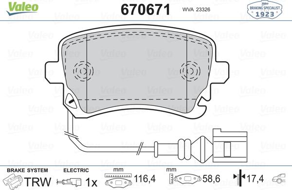 Valeo 670671 - Тормозные колодки, дисковые, комплект unicars.by