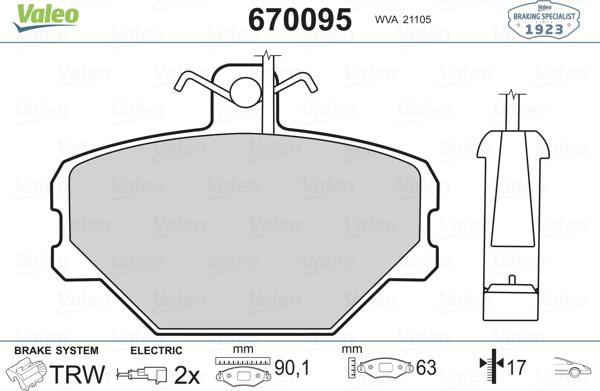 Valeo 670095 - Тормозные колодки, дисковые, комплект unicars.by