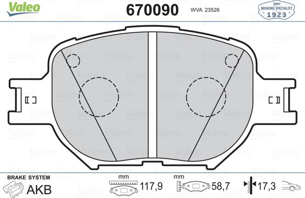 Valeo 670090 - Тормозные колодки, дисковые, комплект unicars.by