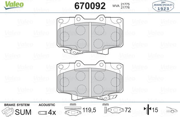 Valeo 670092 - Тормозные колодки, дисковые, комплект unicars.by