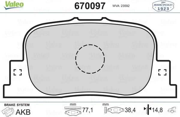 Valeo 670097 - Тормозные колодки, дисковые, комплект unicars.by