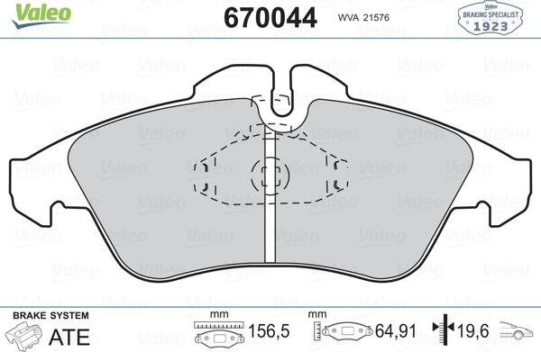 Valeo 670044 - Тормозные колодки, дисковые, комплект unicars.by