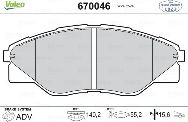 Valeo 670046 - Тормозные колодки, дисковые, комплект unicars.by